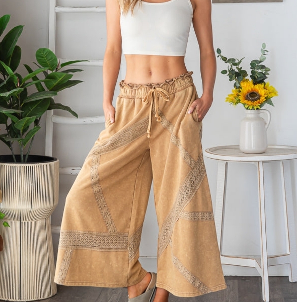 2. The Linda Lace trim mocha Wide-Leg Pants